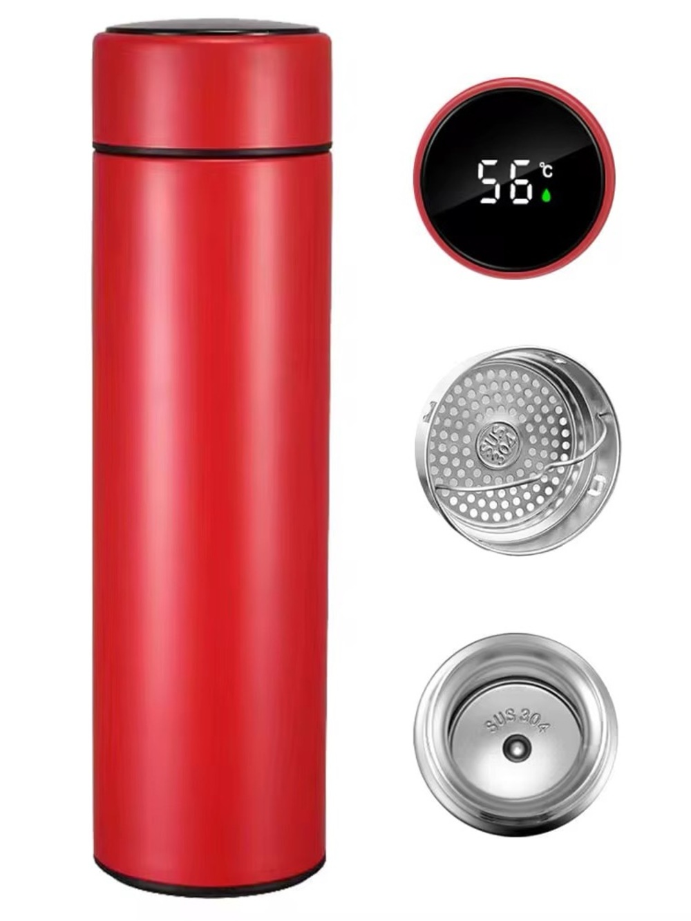 Red Stainless Steel Insulated Bottle with Digital Temp Lid